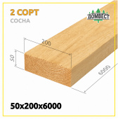 Обрезная доска 50х200х6000 мм, сорт 2, сосна