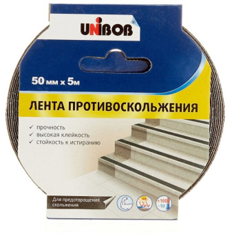 Лента клейкая противоскользящая Unibob (Унибоб) черная 50 мм 5 м (39293)