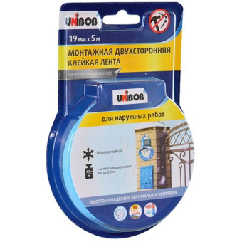 Лента монтажная клейкая Unibob (Унибоб) двусторонняя 19 мм 5 м (47036)