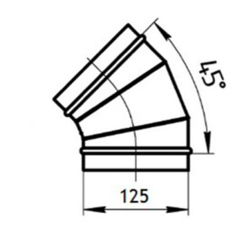 Отвод для круглых воздуховодов d125 мм 45° оцинкованный (ОК125/45/125OTG45)