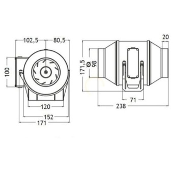 Вытяжной вентилятор Cata (Ката) Duct In Line канальный центробежный 195х165 мм d100 мм Cлоновая кость