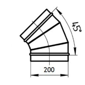 Отвод для круглых воздуховодов d200 мм 45° оцинкованный (ОК200/45/200OTG45)