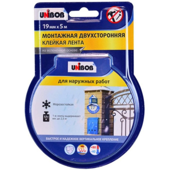Лента монтажная клейкая Unibob (Унибоб) двусторонняя 19 мм 5 м (47036)